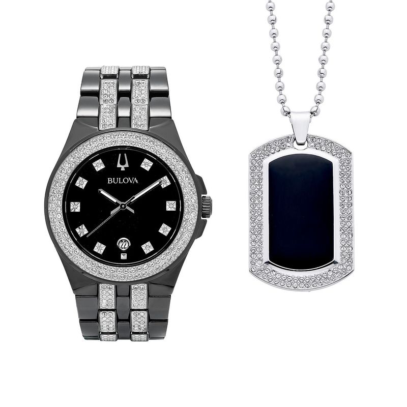 Bulova Crystal Black Dial Mens Watch